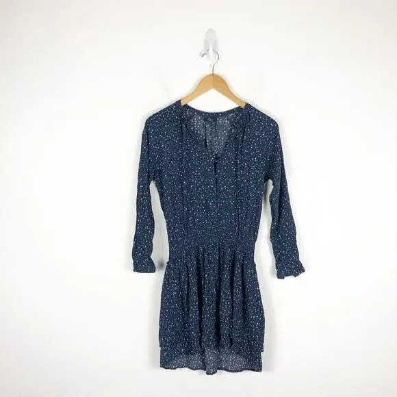 Rails Jasmine Star Print Mini Dress Navy Nova Size Medium Smocked Long Sleeve - Picture 3 of 12